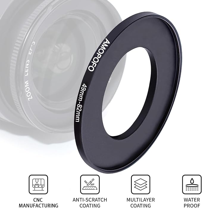 49mm to 82mm Step-Up Ring Filter adapter/49mm to 82mm Camera Filter Ring ;Compatible All Brands 49 mm Lens and 82 mm UV,ND,CPL,Metal Step Up Ring