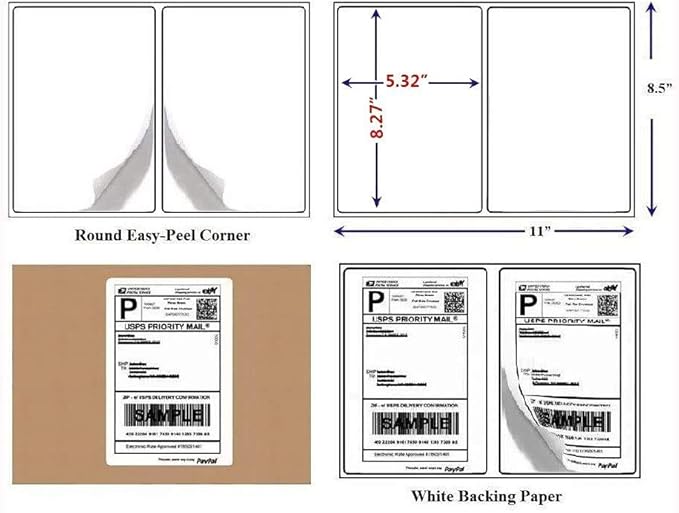 Half Sheet Laser & Inkjet - Rounded Corner Shipping Address Labels - 5-1/2" X 8-1/2" (1000 Labels)