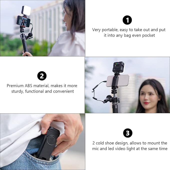 NUOBESTY Cell Phone Tripod Mount with Dual Cold Shoe Holders Rotating Smartphone Clip Adapter for Vlogging and Video Recording Pitch Angle Phone Monitor Mount