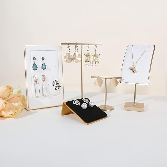 GemeShou Black earring holders for selling, Velvet earring stands Jewelry display, metal gold studs board【Black】