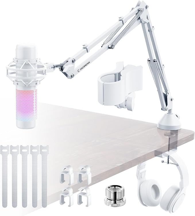 M05 Boom Arm, 360° Rotatable Microphone Stand with Desk Mount (White M06 (Overhead))
