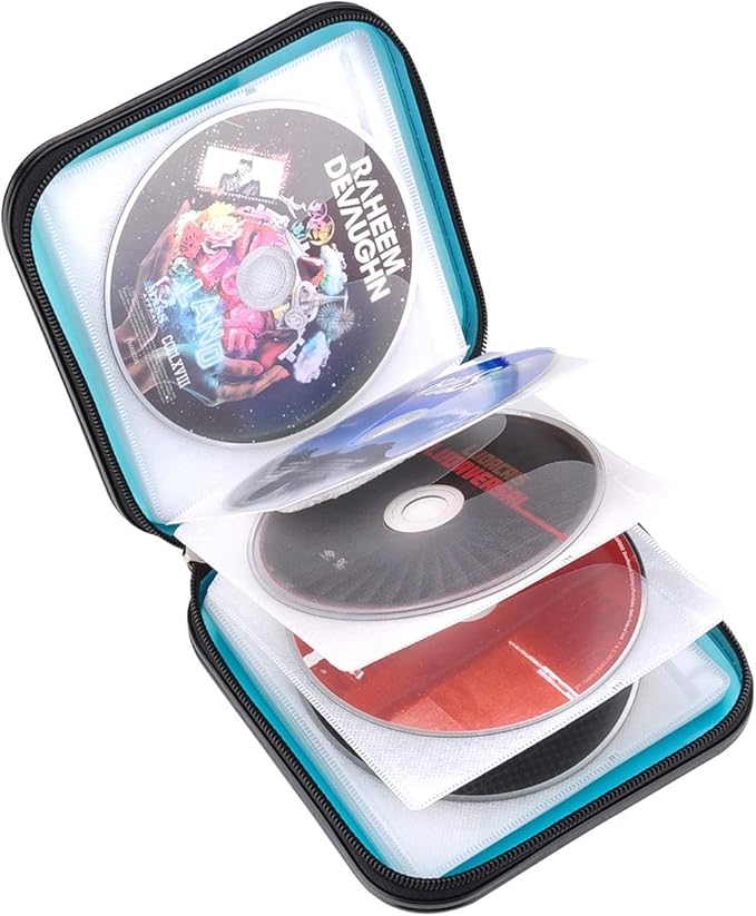 CD DVD Wallet, 32 Capacity Heavy Duty, DVD CD Case Holder for Car,Portable DVD/VCD Storage Disk, Hard Shell Sturdy case, Car CD Disk Holder,Booklet, Blu-ray Wallet (32 Capacity,Skyblue)