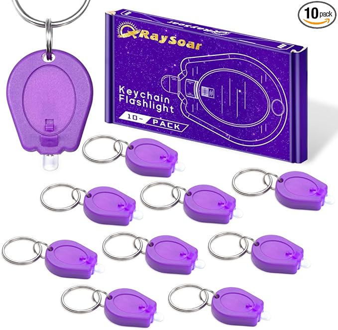 10 Pack Ultra Bright Mini LED Keychain Flashlight, Small Key Ring Flashlight, Portable LED Keychain Light for Outdoor Activities Emergency Light - Pueple Shell