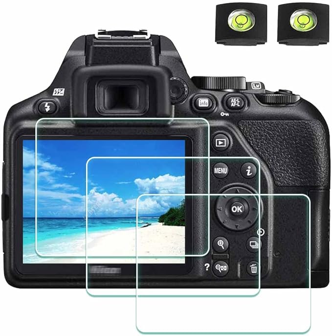 Screen Protector Appliable for Nikon D3500 D3400 D3300 D3200 D3100 Camera & Hot Shoe Cover,[2+3Pack] 9H Hardness Tempered Glass Anti-Scrach Anti-Bubble