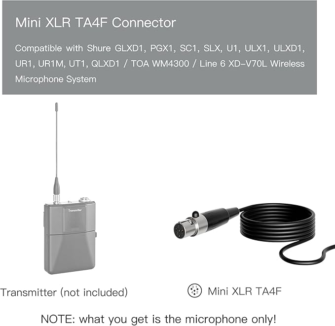 J K Pro Lavalier Lapel Microphone MIC-J 017 Unidirectional Condenser Microphone Compatible with Shure Wireless Transmitter Mini XLR Ta4f Plug