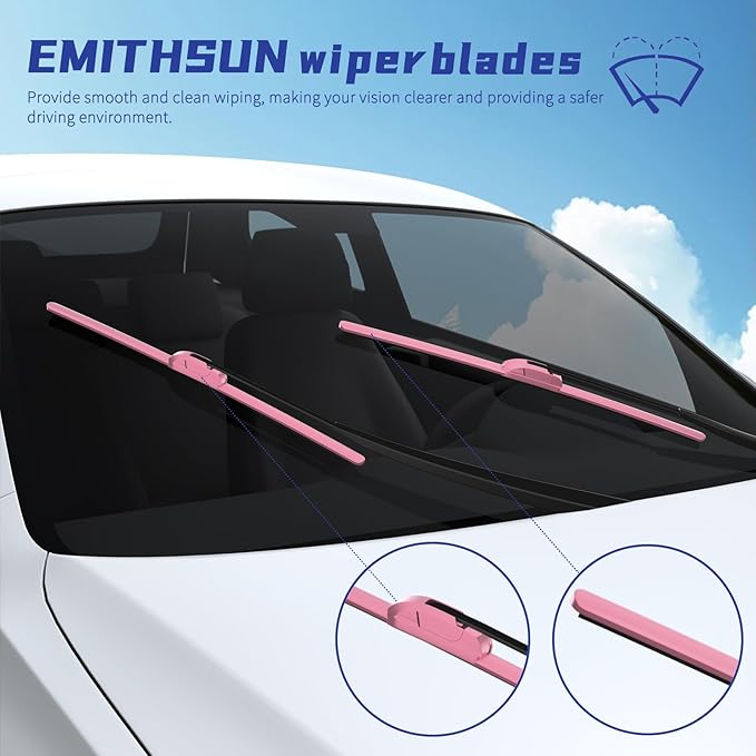 OEM QUALITY 26" + 17" Premium All-Seasons Durable Stable And Quiet Pink Windshield Wiper Blades (Set of 2)
