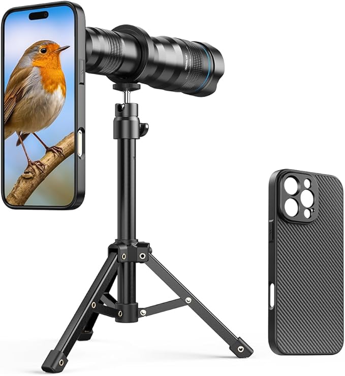 APEXEL 36x Telephoto Lens Compatible with iPhone 16 Pro Max | Photography for Travel, Birdwatching, Exploration | Kit with Sturdy Metal Tripod and Threaded Phone Case