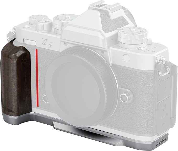 SMALLRIG Wooden L-Shape Grip for Nikon Z f Built-in Quick Release Plate for Arca and Wrist Strap Hole, Ergonomic Wooden Handgrip with 1/4"-20 Threaded Holes for Tripods (Silver) - 5707