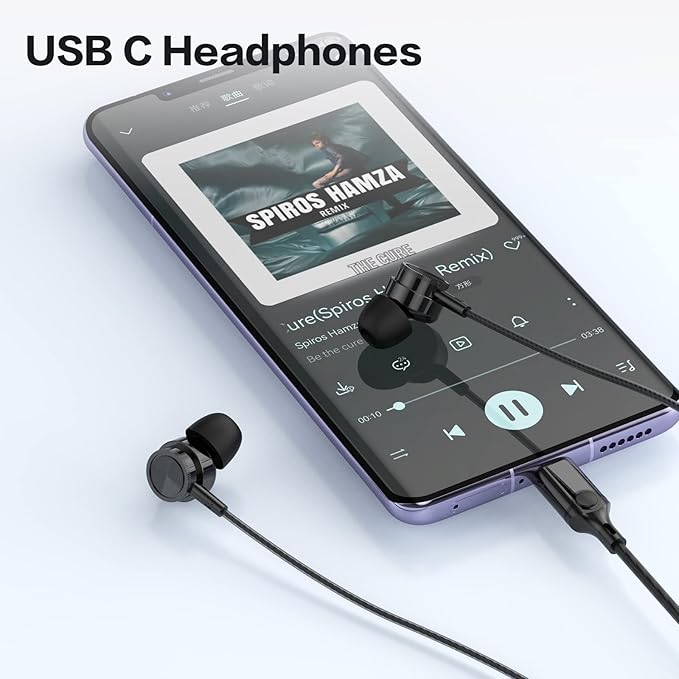 USB C Headphone for Samsung S25 S24 S23 Ultra FE S22 A16 A55 A54 Wired Earbuds Magnetic in-Ear Type C Earphone with Microphone Volume Control Stereo Noise Canceling for iPhone16 15 Pro Max Pixel 9 8a