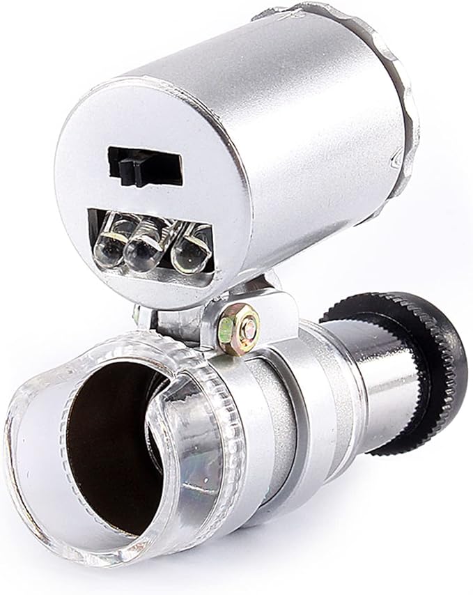 ZJchao Pocket Microscope, 2 Pcs Mini 60X Pocket Microscope Jewelry Magnifier Loupe Glass LED UV Light Mini Handheld Microscope LED Light Loupe Good for Jewelry Stamps and Antiques