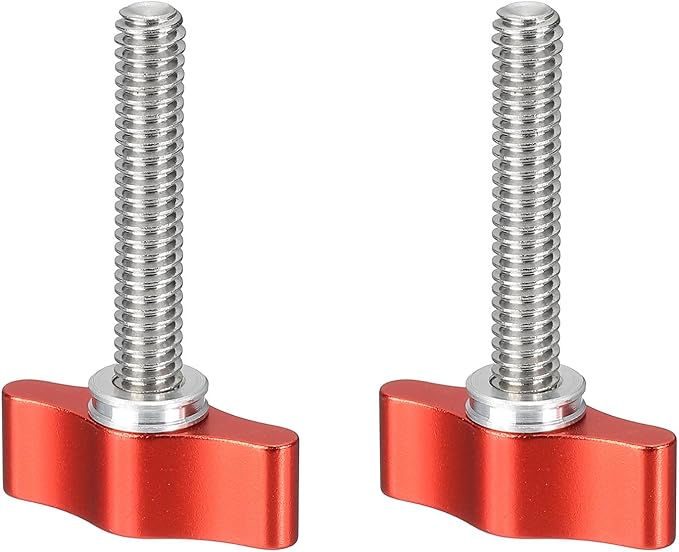PATIKIL Clamping Screw Knob 1/4" x 1.89", 2Pcs Aluminum Alloy t Shaped Camera Thumb Screws for DSLR Flash Bracket Photography Light Stand Adapter Action Sports Camera Mounting System, Red