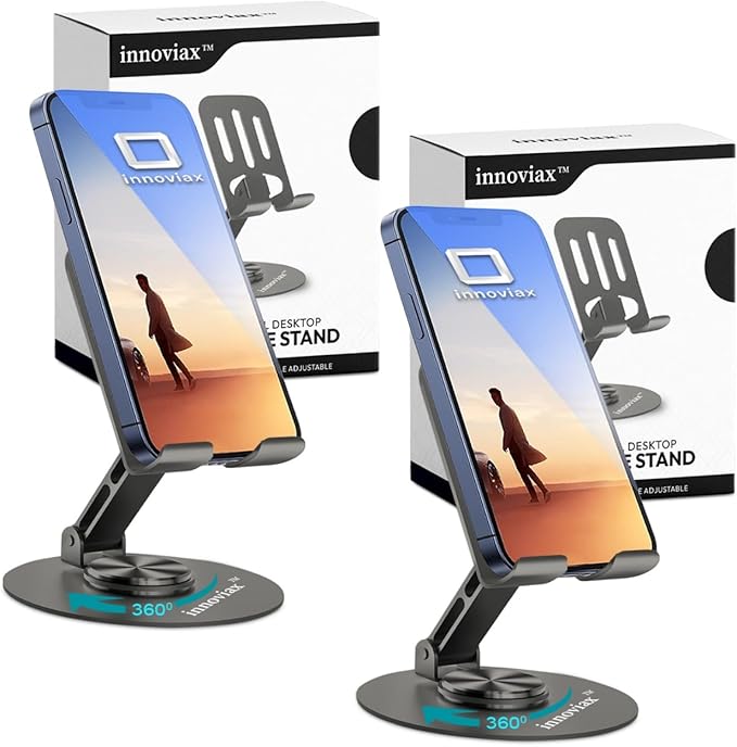 Cell Phone Holder Stand 1 Piece, Adjustable and Foldable Cell Phone Stand Holder for Desk, 360 Rotation Smartphone Holder with Non Slip Pads, Compatible with iPhone, Android Smartphones, Tablets (1)