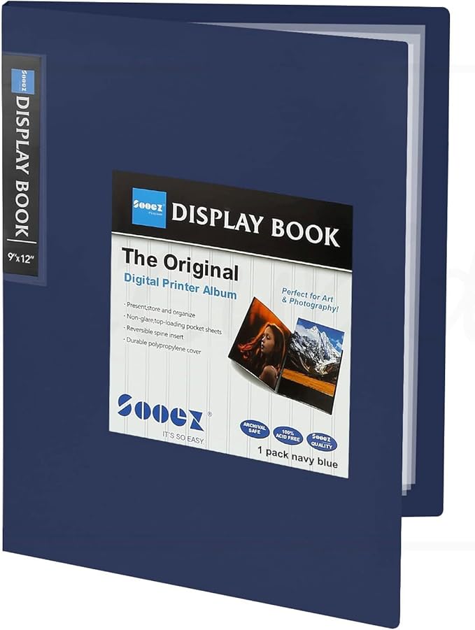 Sooez 30-Pocket Binder with Plastic Sleeves 9x12 (Navy Blue), Heavy Duty Art Portfolio Folder with Clear Sheet Protectors, Display 60 Pages, Presentation Book for Artwork, Document Organizer Binder