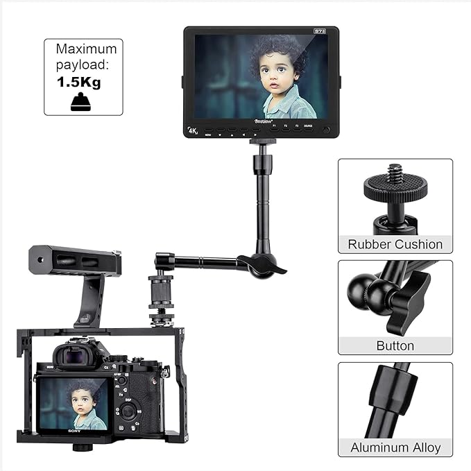 FOMITO 11" Articulating Magic Arm with Super Clamp, Heavy Duty Camera Mount for DSLR Rig, LED Video Lights, LCD Monitors, 1/4"-3/8" Thread, Max Load 4.4lbs