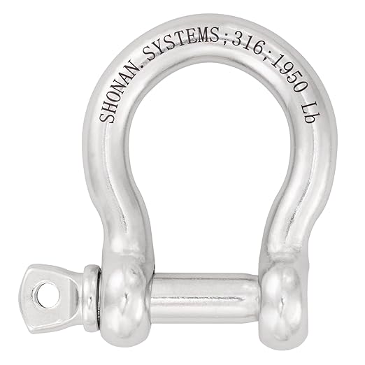 SHONAN 1/2" Large Bow Shackle, Heavy Duty D Ring Shackle, Marine Grade Stainless Steel Boat Anchor Kit Screw Shackle for Chain or Strap, 1950 Lbs Capacity, 1 Pc
