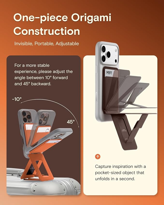 MOFT Phone Tripod Wallet for iPhone, Mulit-Angles, Lightweight & Portable Phone Stand, MOVAS Vegan Leather Magnetic Wallet, Strong Magnets, NFC Card Holder,Travel Essential, Sunrise (with Card Slot)
