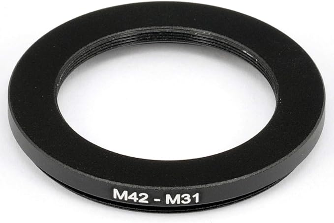 Metal M42 (42mm 1mm Thread Pitch) to M31 (31mm 0.5mm Thread Pitch) M42-M31 mm Male to Female Step-Down Coupling Ring Adapter for Lens Filter Telescope