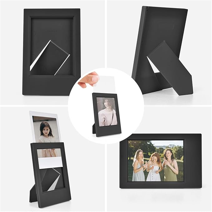 HIYQIN 8 Pack 2x3 Mini Photo Frames for for Fuji Instax Mini 3 inch Picture/Polaroid 3-Inch Films - for Desktop Display Small Wallet Size Picture frame with Clear Protective Covers - Black