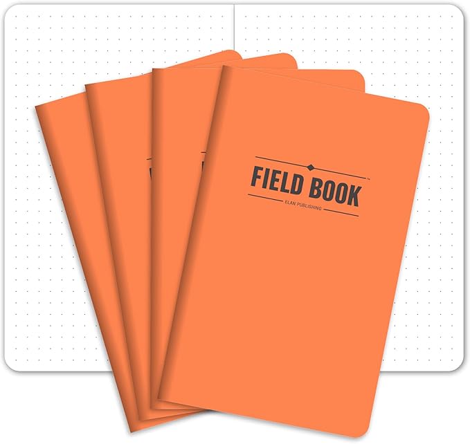Elan Publishing Company Field Notebook/Journal - 5"x8" - Orange Cover - Dot Grid Book - Pack of 4