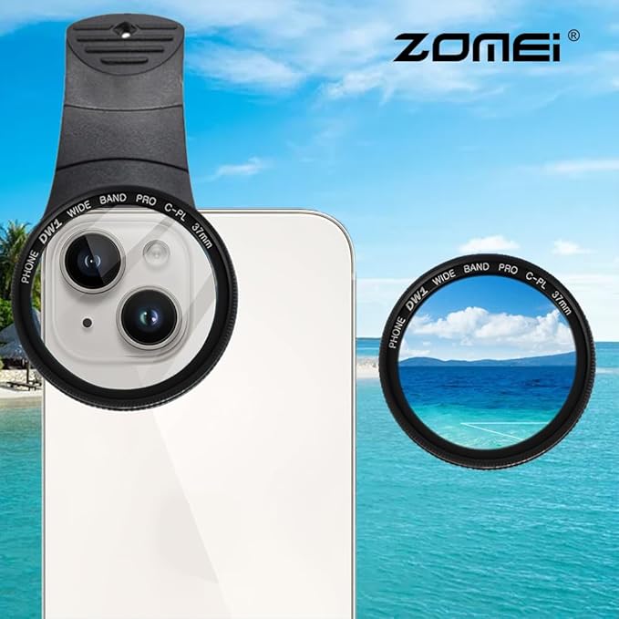 Zomei 37mm Clip On Phone Lens CPL Filter Kit, Universal Phone Camera Lens Clip with CPL Filter,Lens Cover and Bag for iPhone 16/16Pro/16Pro Max /15/14 Samsung Android Smartphones iPad and More