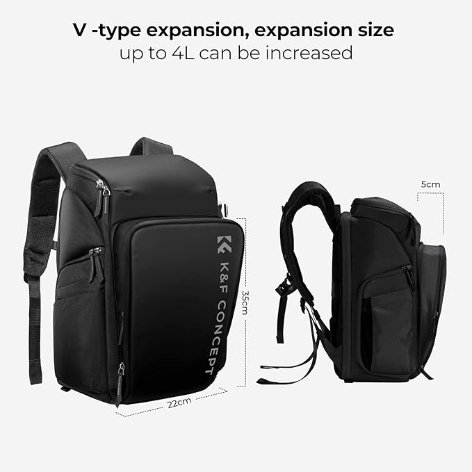 K&F CONCEPT Camera bag Backpack 25L Large Capacity Camera Case with Raincover 15.6 Inch Laptop Compartment Compatible with Canon/Nikon/Sony/DJI Mavic Drone Travel Camera Backpack