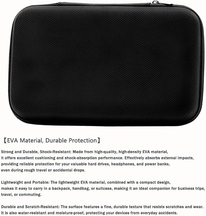 U-KIME Electronics Organizer Bag Multi-functional EVA Storage Case for Headphones, Cables, Hard Drives, Tools, Flash Drive, Power Bank, Travel Accessories(Black)