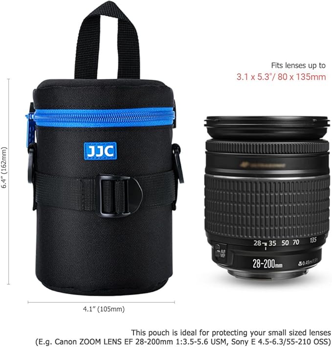 JJC Camera Lens Pouch Case for Canon EF 35mm Nikon Nikkor AF-S 55-200mm 18-300mm Tamron AF 18-200mm Fujifilm XF 56mm & More, Zipper Polyester Lens Protective Bag Interior Size 3.1x5.3”