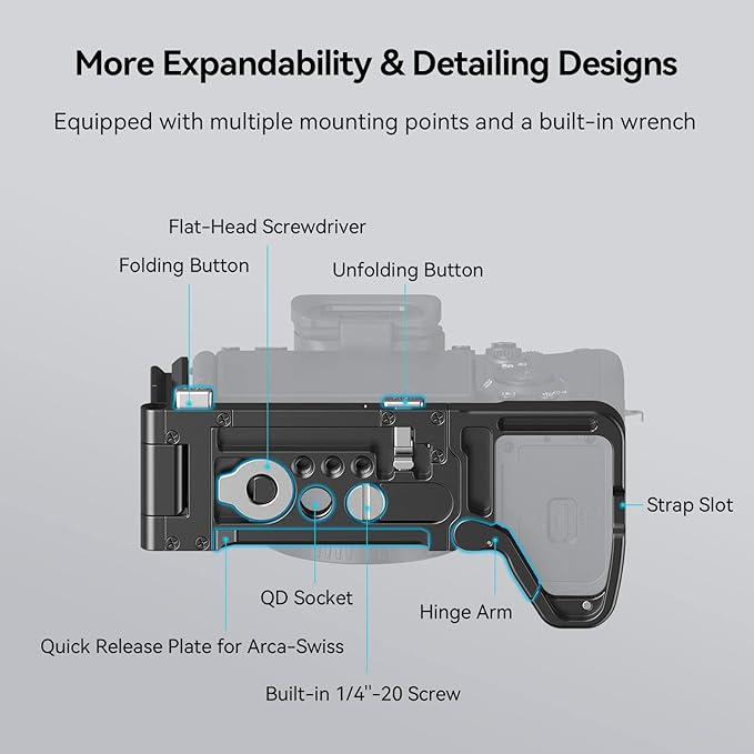 SmallRig Foldable L-Bracket for Sony Alpha 7 V/Alpha 7R V/Alpha 7 IV/Alpha 7S III, Foldable Side Plate for Arca, Quick Switch Between Horizontal and Vertical Shooting - 3984