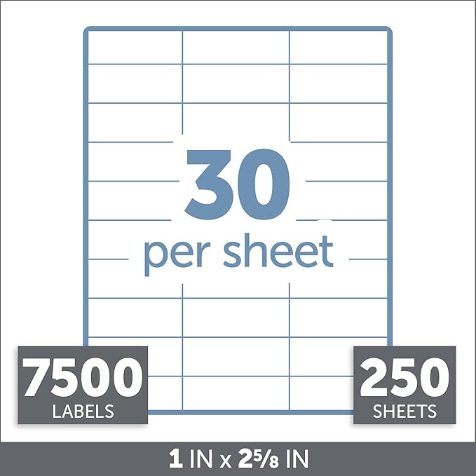 Office Depot White Inkjet/Laser Address Labels, 1in. x 2 5/8in., Box of 7,500, 505-O004-0005