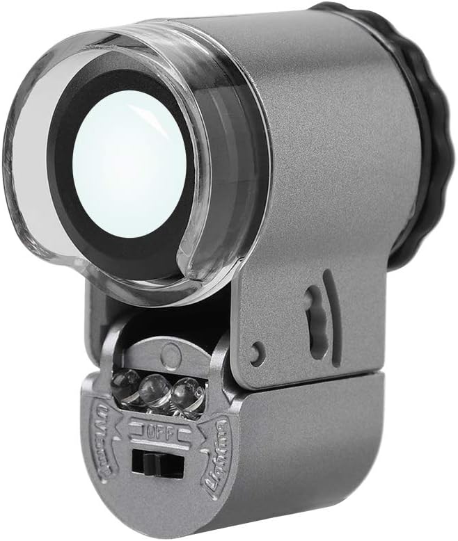 50X Pocket Jewelry Loupe Mini Jewelry Magnifier with UV LED Light Portable Eye Loupe Magnifier Coin Magnifying Glass Microscope Handheld Eye Glass for Jewelry Diamond Stamps Coin Collection