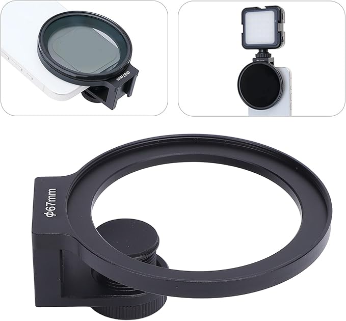 Clip On 67mm Thread Lens Filter Adapter, Anti Slip & Anti Scratch Smartphone Cell Phone with Cold Shoe Mount for 67mm ND CPL Star Filters