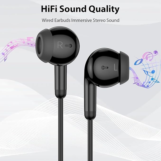 USB C Earbuds Wired USB Type-C Headphones for Apple iPhone 17 16 15 Pro/iPad 10th Generation for Galaxy S26 Pixel 10 Earphones with Microphone Volume Control Noise Isolating HiFi Stereo Headset Black