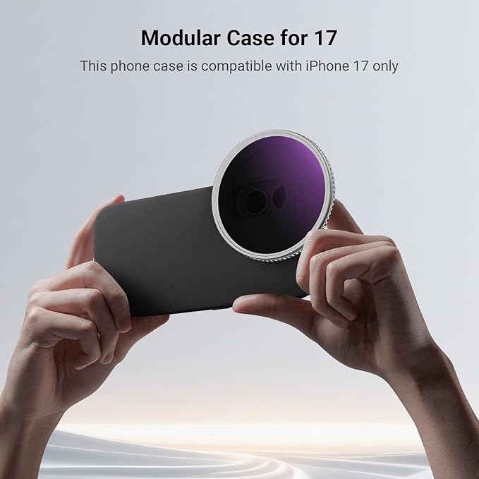 NEEWER Phone Case for 17 Only, Modular Protective TPU/PC Phone Cover with 67mm Filter Ring, 17mm Lens Backplate, T Mount Lens Adapter Compatible with Moment MagSafe iPhone 17, PA159 (Black + Silver)