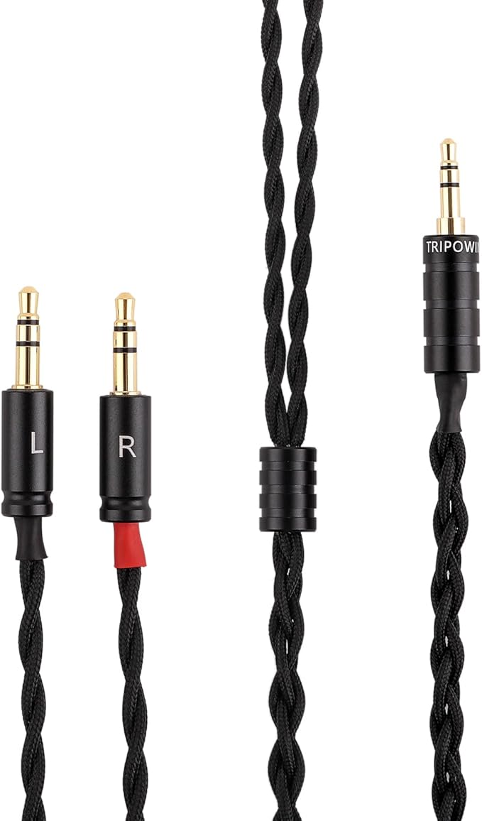 Linsoul Tripowin Nova Monitor Headphone Cable, Over-Ear Headphone Wire, 4-Strand Silver Foil/OCC Hybrid Upgrade Cable, 2M, Dual 3.5mm to 4.4mm/3.5mm/XLR Plug, for Musicians Audiophiles (3.5mm, Black)