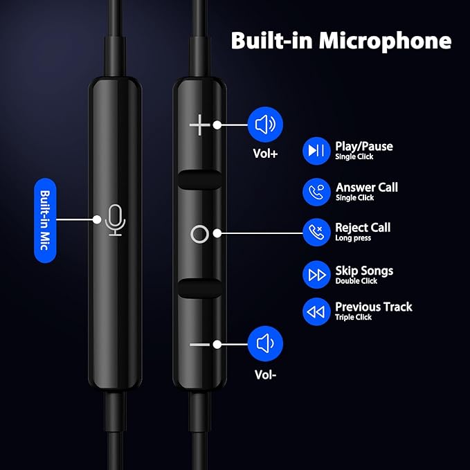 USB C Headphones with Microphone for iPhone 17 Pro Max 17e 16e 16 15 Plus,Type-C Headphones for Google Pixel 10a Wired Earbuds Magnetic Sport Earphone for iPad/OnePlus 15/Samsung S26 S25 Flip 6 Fold 7