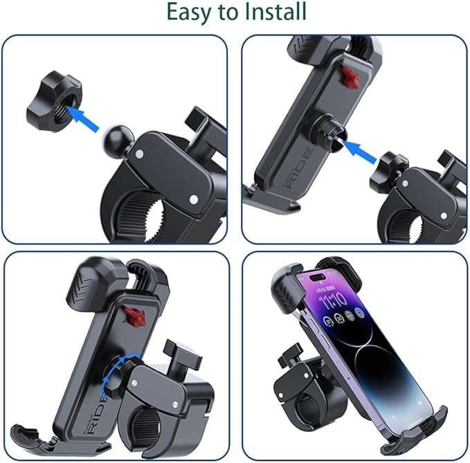 Bicycle Phone Holder,Bike Cell Phone Holder for iPhone Samsung Galaxy Note & 4.5-7" Smartphone,360° Rotatable Handlebar Phone Mount for Electric Scooter ATV Road Mountain Bike Golf Cart Navigation