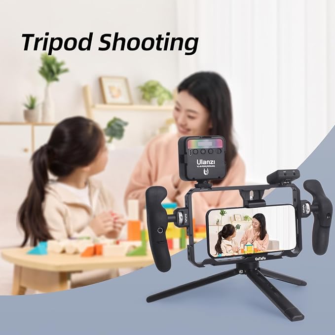 Universal Phone Cage, Aluminum Smartphone Video Cage Grip with Cold Shoe & 1/4 Inch Thread Mount for Videomaker, Filmmaker, TikToker and Youtuber-PC01