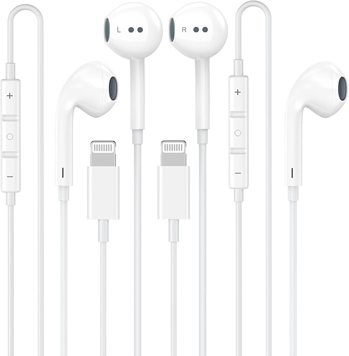 2 Pack Wired Headphones for iPhone Earbuds Built-in Microphone & Volume Control Nosie Reduction Headsets Compatible with iPhone 14/13/12/11/XR/XS/X/8/7/SE/Pro/Pro Max/Support All iOS System