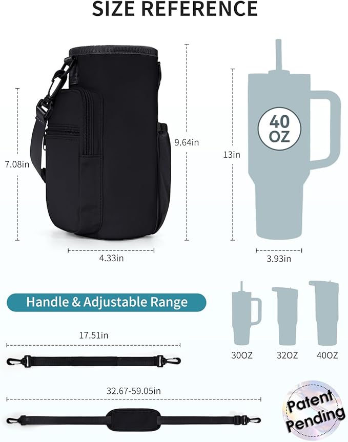 sportsnew Magnetic Gym Bag for Women Men, Water Bottle Carrier Holder with Strap & Phone Pockets for 40oz Tumbler with Handle, 4 Built-in Magnets Small Gym Bag for Sports, Workout, Fitness, Walking