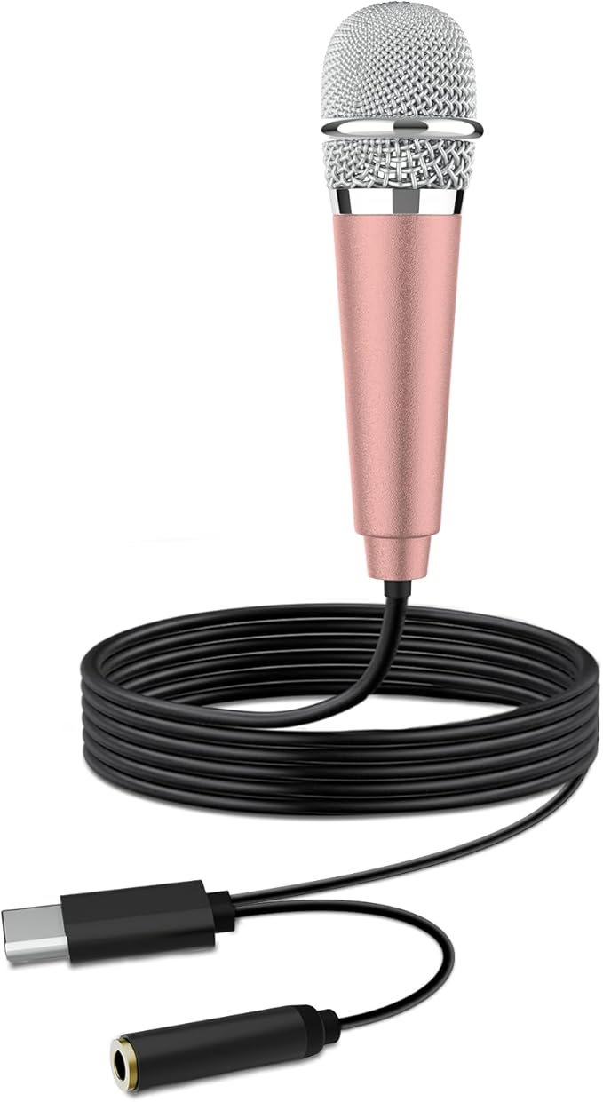 USB C Mini Karaoke Microphone for Android Phone, Laptop, Tablets Small ASMR Microphone for Voice Video Recording Singing, Vlogging, Podcasting YouTube (1 PCS Rose Golden)