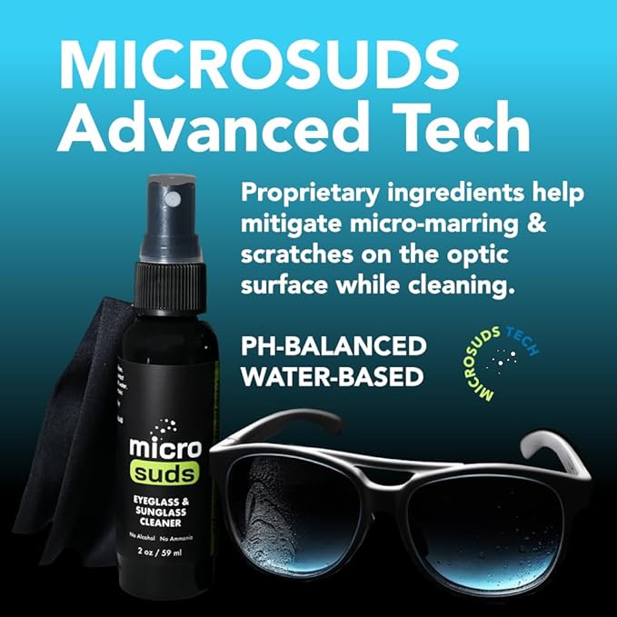 Microsuds Advanced Eye glass Cleaner Kit | (2x) Glass Cleaner Sprays 2oz & (2x) 4oz Refills + (3x) Glasses Cleaning Cloth | Formula Mitigates Scratches for Optics & Screens | USA MADE (7 piece set)