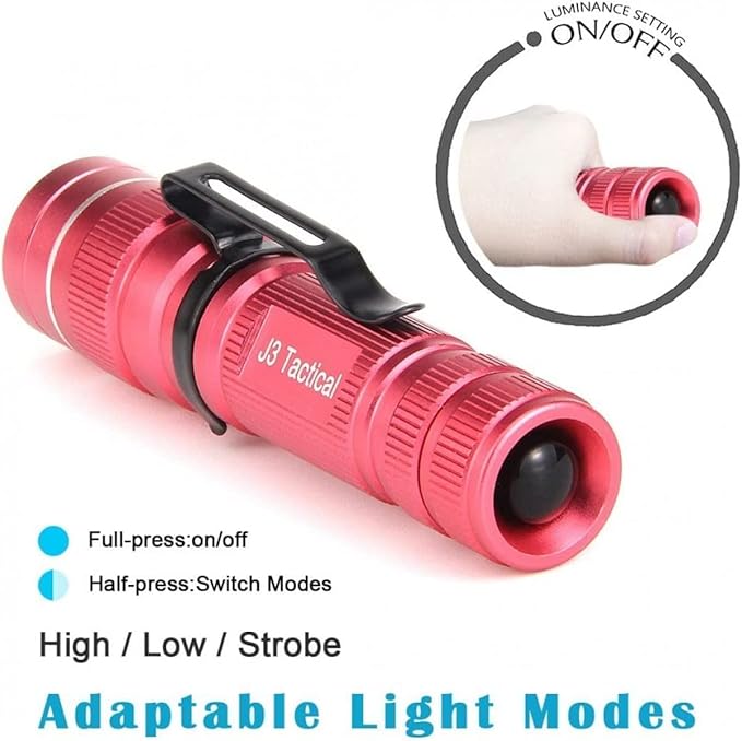ULTRAFIRE Mini Pocket LED Flashlight with 1.5V AA Alkaline Battery, Zoomable 300 Lumen 3 Modes Bright Small EDC Flashlight Tactical Torch for Kids Children Outdoor Camping (Pink)
