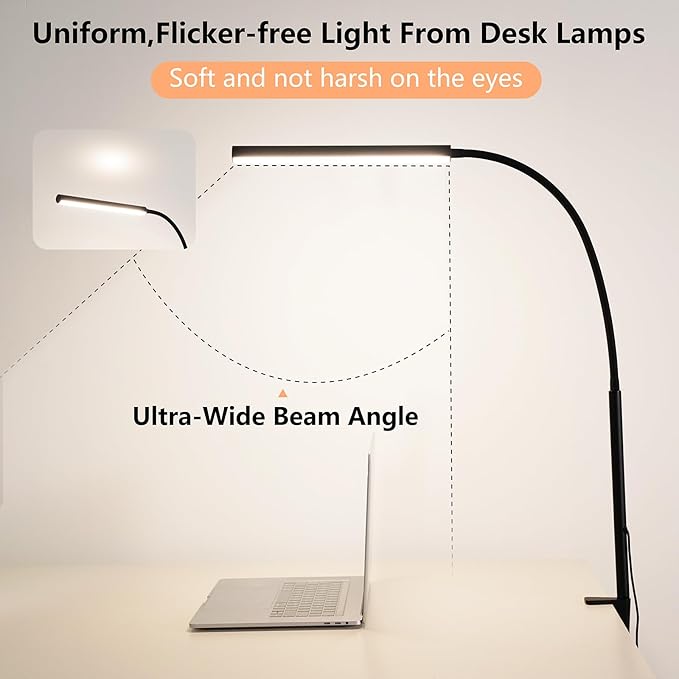 LED Desk Lamp for Office Home, Adjustable Flexible Eye-Caring Desk Light with,5 Modes 10 Brightness Adjustment, USB Adapter Desk Lamp with Clamp-LK-B