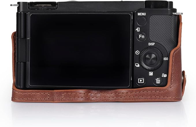 MegaGear Ever Ready Genuine Leather Camera Half Case Compatible with Sony ZV-E10 (Brown)