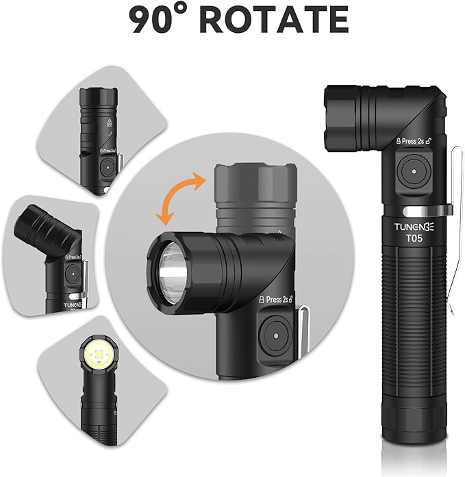 TO5 EDC Tactical Flashlight Rechargeable, 1500 High Lumen 90 Degree Work Light with Magnet, 6 Mode Super Bright Small LED FLA shlight for Work Maintenance, Outdoor, and Emergency Situations