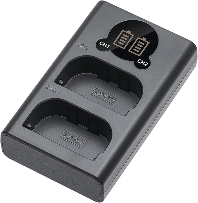 Kimaru LP-E6 Battery Charger, Double Slot LC-E6 Charger for Canon EOS R5, R6, R6 Mark II, R7, 90D, 80D, 70D, 60D, 5D 6D 7D Mark II Cameras.