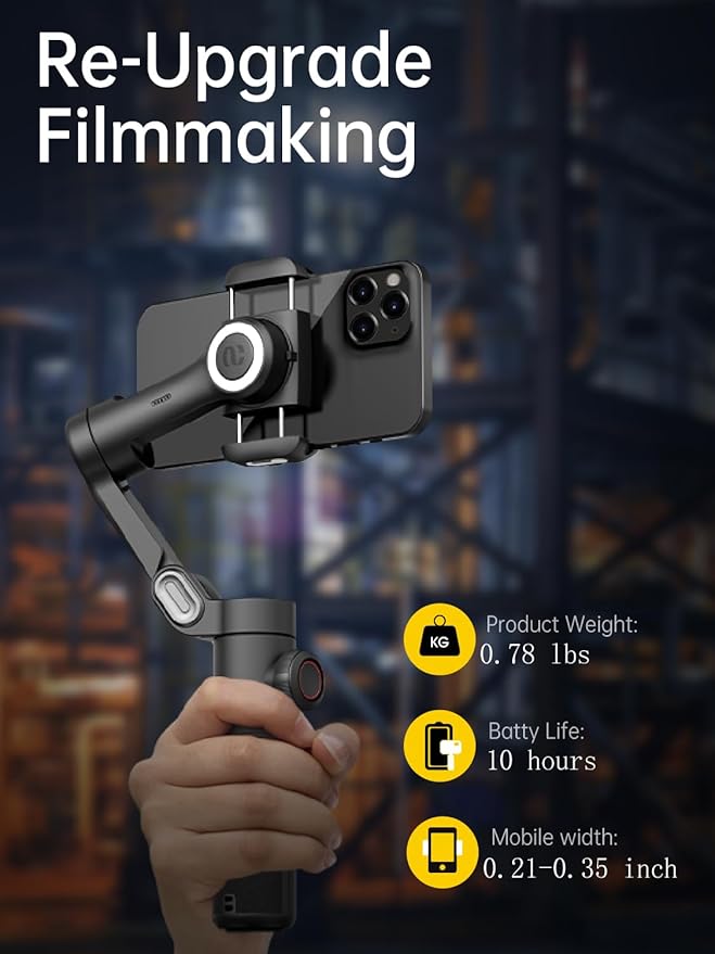 Phone Gimbal Stabilizer 3-Axis Smartphone Foldable Handheld Gimbal for iPhone, Portable Hard Case for Camera, Lens & 3-Axis Gimbal, EVA Protective Storage Bag w/Hand Strap, Smart XE & B30
