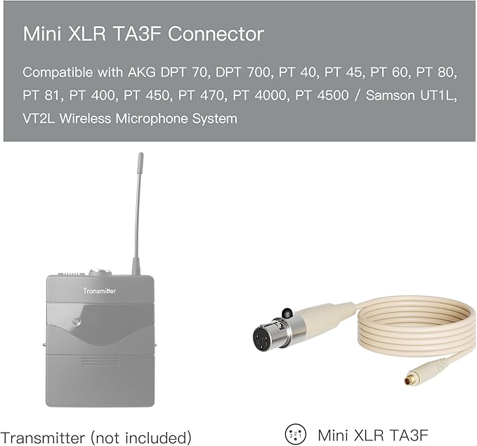 J K Pro Headset Headworn Microphone MIC-J 071S Compatible with AKG Samson Wireless Transmitter - Mini XLR 3Pin Connector
