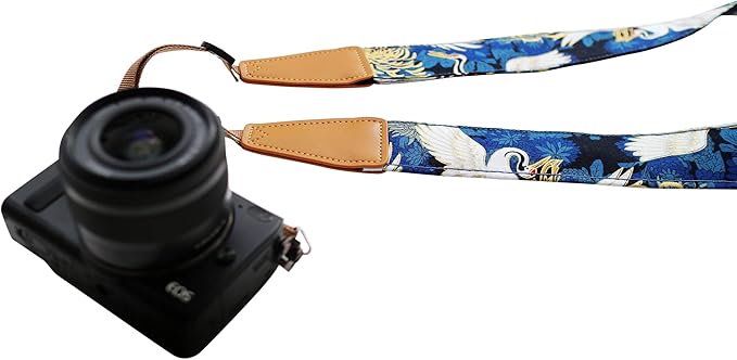 Original Design Personalized Adjustable Camera Strap Chrysanthemum & Crane in Blue, Fit for Canon Nikon Sony Olympus Interchangeable Lens Digital Camera/DSLR etc.