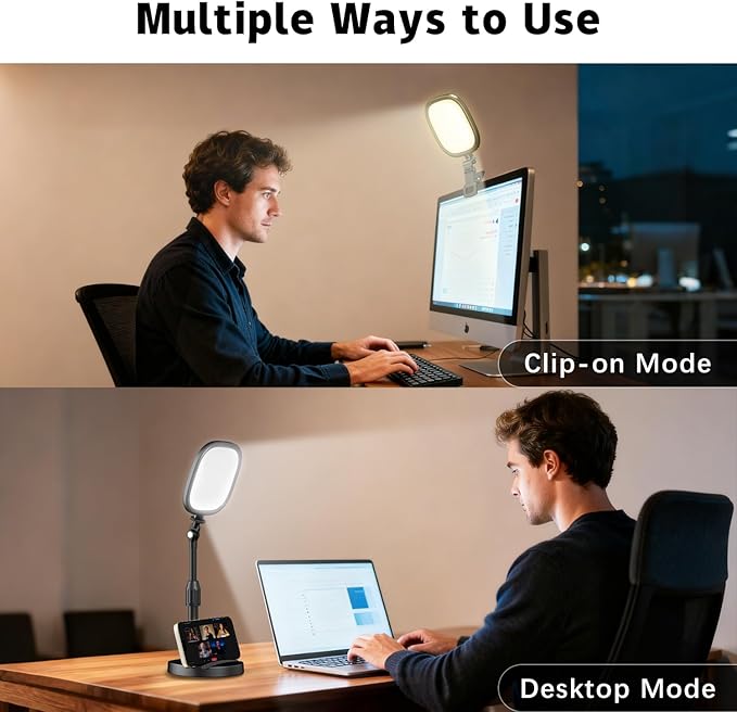 yAyusi Full Screen Desk Ring Light with Stand, Retractable Dual-Use Desktop/Clip On Ring Light for Computer Laptop, Portable Ring Lights for Phone, Dimmable Selfie LED Ring Lights for Video Recording